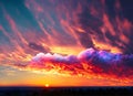 Utterly spectacular sunset with colorful clouds lit by the sun Bright epic sky. Generative AI Royalty Free Stock Photo