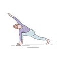 Utthita Parsvakonasana elongated side angle pose color line icon. Involves using many essential muscle groups. Pictogram for web