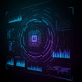uturistic digital interface with a central AI chip graphic surrounded by concentric Royalty Free Stock Photo