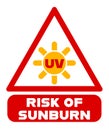 Risk of sunburn, UV rays. Caution triangle sign. Royalty Free Stock Photo