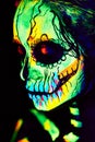 UV body art painting of helloween female skeleton Royalty Free Stock Photo