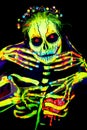 UV body art painting of helloween female skeleton Royalty Free Stock Photo