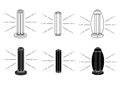 UV-C sterilizer sign. UV light disinfection icons. Set of ultraviolet sterilization lamps. Ultraviolet germicidal irradiation.