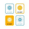 UV light labels, sterilization quartz light bulb information sign, UV-C tag icon, quartz disinfection lamp icon