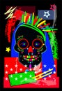 UV neon Indian skull cool and fun poster, vector background