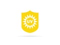 UV protection icon, anti ultraviolet radiation with sun and shield logo symbol. vector illustration Royalty Free Stock Photo