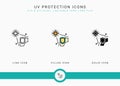 UV protection icons set vector illustration with solid icon line style. Sunscreen shield concept. Royalty Free Stock Photo