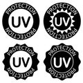 UV protection icons. UV light disinfection. Ultraviolet germicidal irradiation. Badge for sun protection cosmetic products.