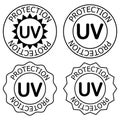 UV protection icons. UV light disinfection. Ultraviolet germicidal irradiation. Badge for sun protection cosmetic products.