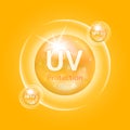 UV protection your skin. Ultraviolet sunblock icon. SPF 50 sun protection.