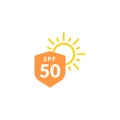 UV radiation sun block icon. Solar ultraviolet uv radiation logo 50spf Royalty Free Stock Photo