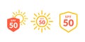 UV radiation sun block icon. Solar ultraviolet uv radiation logo 50spf Royalty Free Stock Photo