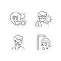 UV rays exposure risk linear icons set