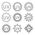 UV sterilization stamp. UV light disinfection. Badge set for ultraviolet sterilization. Ultraviolet germicidal irradiation.