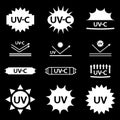 UV sterilization stamp. Protection from uv-c radiation. Badge set for ultraviolet sterilization. Ultraviolet germicidal