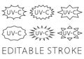 UV sterilization stamp. Sanitation device information sign. Badge set of ultraviolet sterilization. Antimicrobial UVC Light