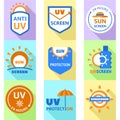 Uv summer protection logo set, flat style