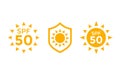 UV, sun protection, SPF 50 vector icons on white