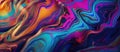 UV wavy wallpaper, liquid ripples, liquid metal surface. Generative AI panoramic illustration.