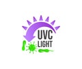 UVC light germicidal, sun, bacteria and virus, logo design. Healthcare, health, medicine and medical, vector design