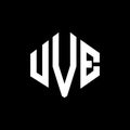 UVE letter logo design with polygon shape. UVE polygon and cube shape logo design. UVE hexagon vector logo template white and Royalty Free Stock Photo