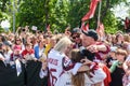 Uvis Balinskis with his family, IIHF Worlds 2023 Bronze Medalist