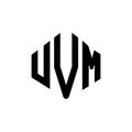 UVM letter logo design with polygon shape. UVM polygon and cube shape logo design. UVM hexagon vector logo template white and Royalty Free Stock Photo