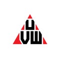 UVW triangle letter logo design with triangle shape. UVW triangle logo design monogram. UVW triangle vector logo template with red Royalty Free Stock Photo