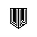 UW Logo monogram shield geometric white line inside black shield color design