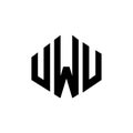 UWU letter logo design with polygon shape. UWU polygon and cube shape logo design. UWU hexagon vector logo template white and Royalty Free Stock Photo