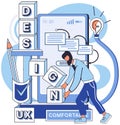 UX design metaphor. User interface, stage on which software interacts with its users UX UI design, keystone