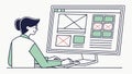 A UX designer working on a website page layout on a computer, vector design Generative AI Royalty Free Stock Photo