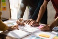 UX developer and ui designer brainstorming about mobile app interface wireframe design with customer breif and color code at Royalty Free Stock Photo