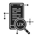 UX research black glyph icon. Systematic investigation of users and their requirements, in order to add context and insight into