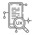 UX research black line icon. Systematic investigation of users and their requirements, in order to add context and insight into