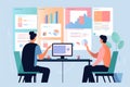 UX Research Team Analyzing User Data, Flat Illustration