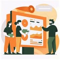 UX Research Team Analyzing User Data, Flat Illustration