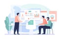 UX Research Team Analyzing User Data, Flat Illustration