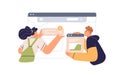 UX UI design and creating website content concept. Web designers at screen, working with page interface, arranging text Royalty Free Stock Photo