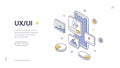 UX UI design mobile phone user interface development isometric web banner template line vector Royalty Free Stock Photo