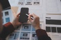 UX UI design process for modish mobile application and website . Creative prototype of wireframe for professional app developer Royalty Free Stock Photo