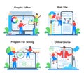 UX UI designer online service or platform set. App interface improvement