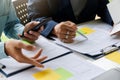 UX or UI designers designing on their smartphone application layout prototype project