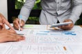 UX or UI designers designing on their smartphone application layout prototype project
