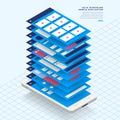 UX UI Flowchart. Mock-ups mobile application concept isometric Royalty Free Stock Photo