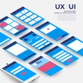 UX UI Flowchart. Mock-ups mobile application concept isometric