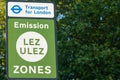 UXBRIDGE, LONDON, ENGLAND - 12 July 2023: Newly-installed ULEZ signage in Uxbridge