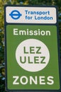 UXBRIDGE, LONDON, ENGLAND - 12 July 2023: Newly-installed ULEZ signage in Uxbridge