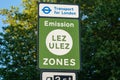 UXBRIDGE, LONDON, ENGLAND - 12 July 2023: Newly-installed ULEZ signage in Uxbridge