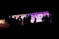 UXMAL, MEXICO - FEB 27, 2016: People watch a light show at Nun`s Quadrangle Cuadrangulo de las Monjas building complex Royalty Free Stock Photo